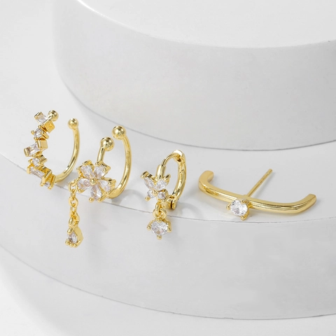 Blumen Schmetterling Zirkonia Ohrringe Und Ohrmanschetten Für Damen Kupfer Vergoldet Quaste Silberner Ohrstecker Schmuck