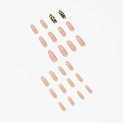 Glanzende Nude Roze Press On Nagels Kunstnagels Met Zilveren Strass Glitter Decoraties Voor Dames