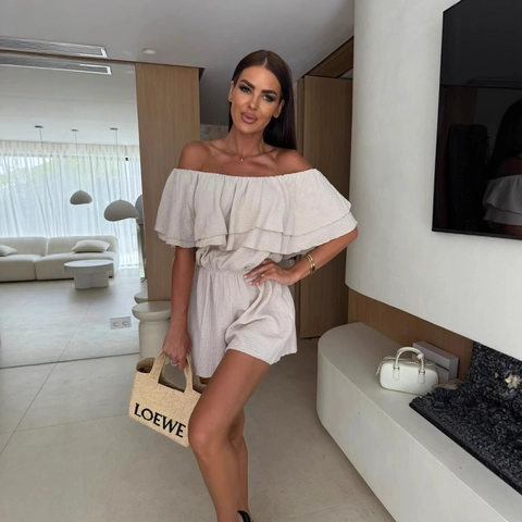 Dames Romper Jumpsuit Off-The-Shoulder Ruches Effen Kleur Elastische Taille Polyester Zomer Vakantie Elegant