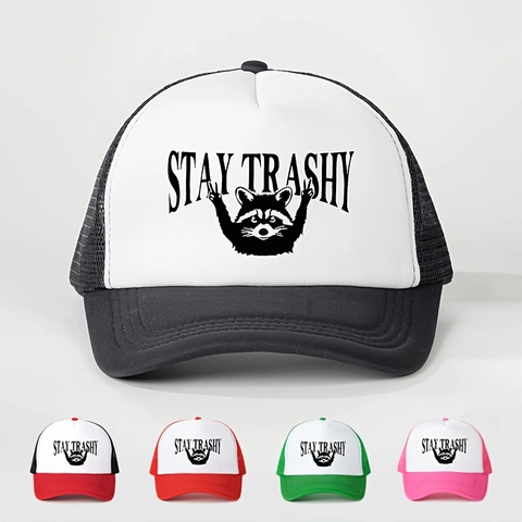 Gorra Trucker Mapache Stay Trashy Rejilla Transpirable Béisbol Cap Bloque De Color Ajustable Snapback Sombrero Sol