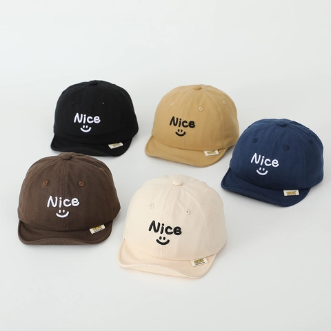 Cappello Da Baseball In Cotone Per Bambini Tesa Morbida Ricamo Nice Smiley Protezione Solare Regolabile
