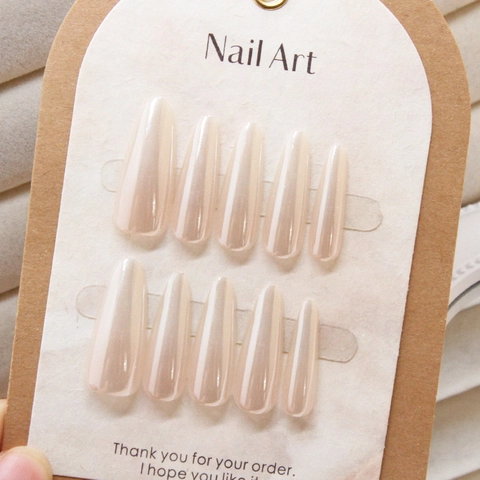 Unghie Finte Artigianali Effetto Specchio Perla Artificialto Cat-Eye Stiletto Lungo Rosa Nude Rimovibili DIY Manicure Donna