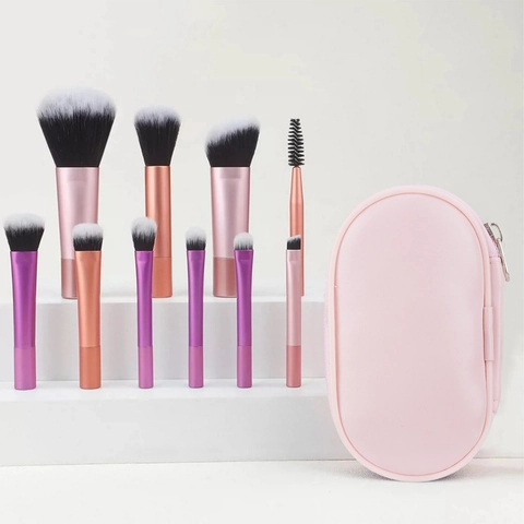 Brochas De Maquillaje Viaje Con Bolsa Mini Fibras Sintéticas Cerdas Suaves Para Polvos Sombra De Ojos Base