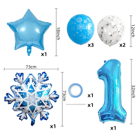 Ballons En Feuille D'Aluminium Flocon De Neige Et Ballons En Latex Imprimés Décorations De Fête D'Anniversaire Pays Des Merveilles Hivernales Bleu Blanc