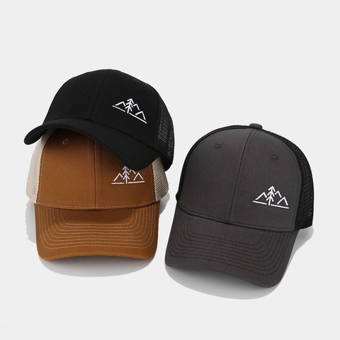 Gorra Trucker Bordado Montaña Algodón Malla Transpirable Exterior Senderismo Béisbol Gorra Para Hombres Mujeres Ajustable