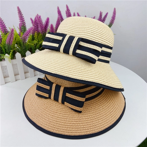 Cappello Di Paglia Donna Sole Tesa Larga Fiocco Pieghevole Spiaggia Estate Elegante