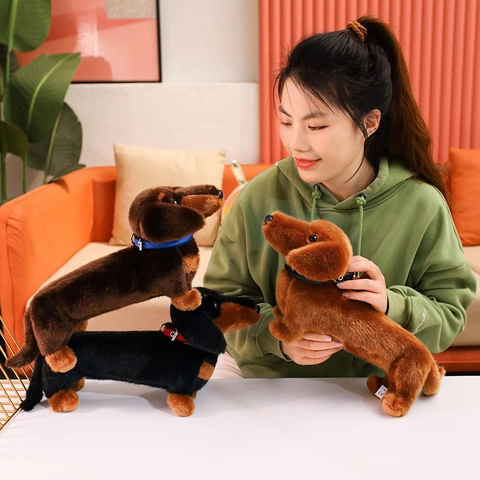Giocattolo Di Peluche Cane Bassotto Realistico Cucciolo Di Salsiccia Morbido Animale Con Collare Per Bambini