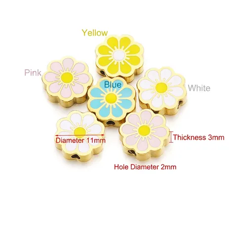 Cuentas Espaciadoras De Esmalte De Flores Acero Inoxidable Forma Sakura Margarita Bordes Dorados Para Fabricación De Joyas DIY Pulsera Collar