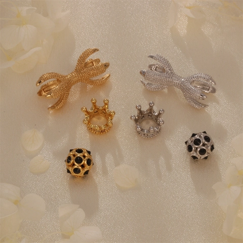 Crown Claw Sphere Beads Charms Copper Gold Rhodium Plated Zircon Inlaid DIY Jewelry Making Hip Hop Style