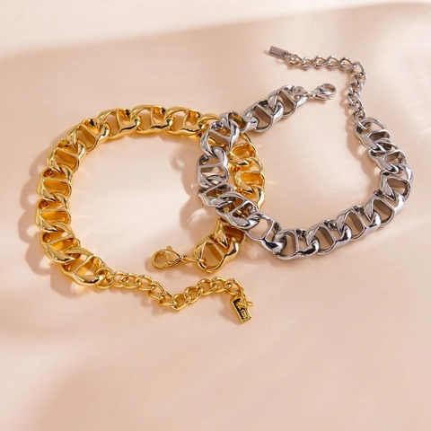 Bracciale a Catena Grossa in Acciaio Inossidabile Hip Hop Placcato Oro 14K Bracciale a Maglie Spesse per Uomo Donna Gioielli Punk