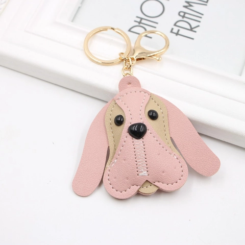 Cartoon Basset Hound Dog PU Leather Keychain Bag Charm With Gold Lobster Clasp Cute Animal Pendant Accessory For Women