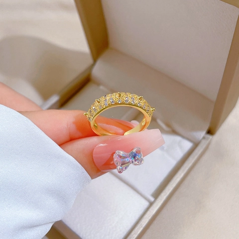 Spiked Open Ring Gold Plated Brass Micro Pave Cubic Zirconia Adjustable Rivet Thorn Band Fashion Jewelry For Women