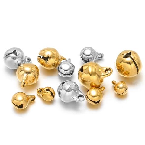 Mini Cascabeles Dijes Acero Inoxidable Chapado Oro Al Vacio Para Fabricacion Joyeria DIY Pulsera Collar Accesorios Redondo Pulido
