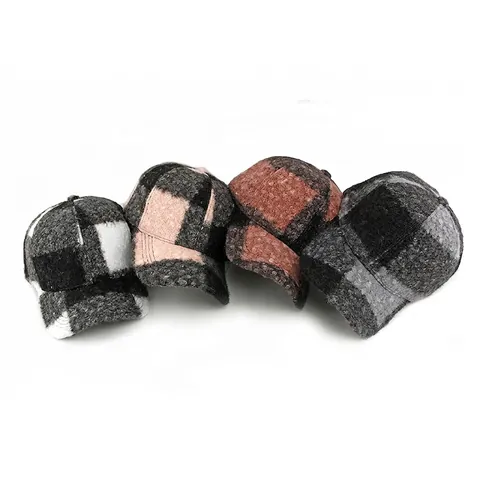 Plaid Polyester Lamswol Baseballpet Geruite Boucle Winter Warme Hoed Voor Dames Heren Outdoor Casual Verstelbaar
