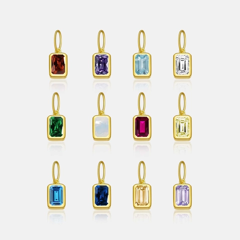 Emerald Cut Zircon Birthstone Pendant Necklace 925 Sterling Silver Geometric Square Colorful Stone Jewelry For Women