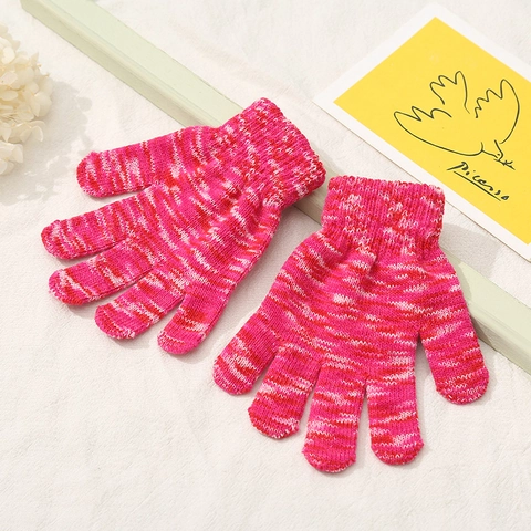 Children Winter Warm Knitted Gloves Thickened Five Finger Mittens Mixed Color Windproof Cold Weather Gloves Kids