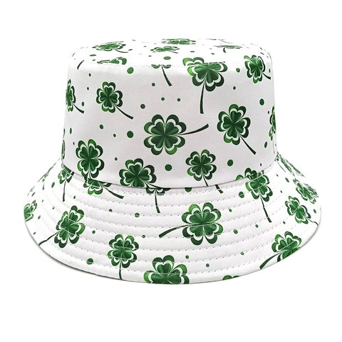 Omkeerbare Vissershoed Polyester Klaver Print Zonbescherming Buiten Retro Mode Voor Heren Dames