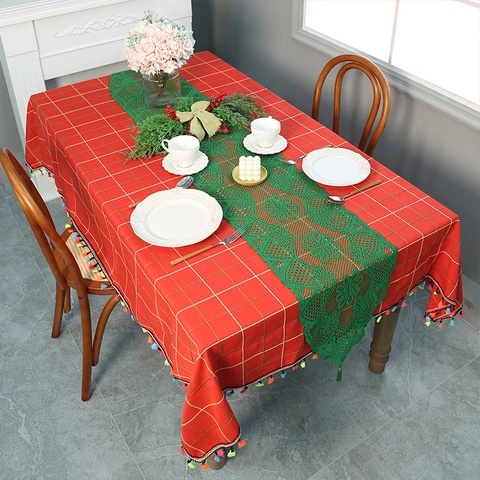 Weihnachts Tischläufer Aus Spitze Mit Quasten Durchbrochener Baum Design Dekorativ Polyester Tischdecke Für Esszimmer Wohnzimmer