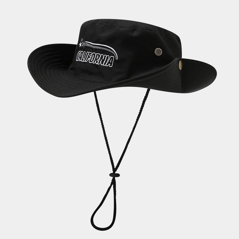 Outdoor Bucket Hat Large Brim Ripstop Polyester With Adjustable Chin Strap Foldable Boonie Cap Embroidery Hiking Sun