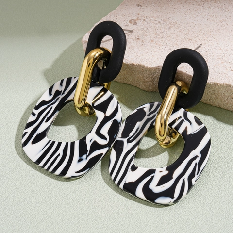 Geometrische Acryl Ohrhänger Mit Zebramuster Und 925 Sterling Silver Earring Post Hohl Oval Retro Schmuck Damen