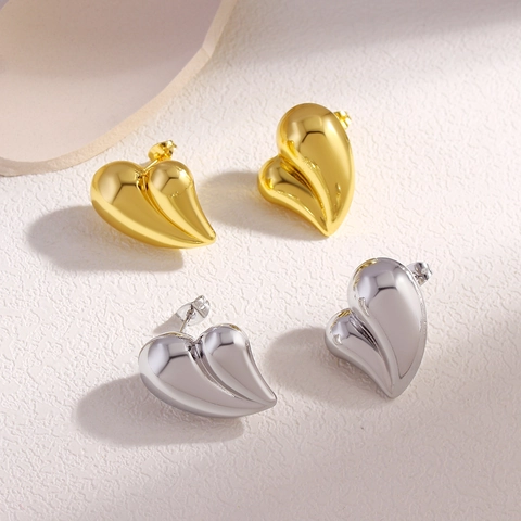 Orecchini A Lobo Cuore 3D Lucidati A Specchio Con Perno In Argento Sterling 925 Gioielli In Rame Placcato Oro Per Donna