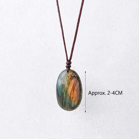 Natural Labradorite Pendant Necklace Irregular Healing Crystal Stone Braided Rope Handmade Jewelry Gift For Men Women