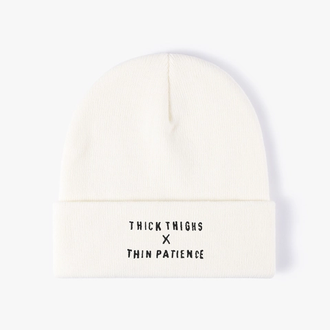 Acrylic Knit Beanie Hat Thick Thighs Thin Patience Embroidered Cuffed Winter Warm Unisex Casual Headwear
