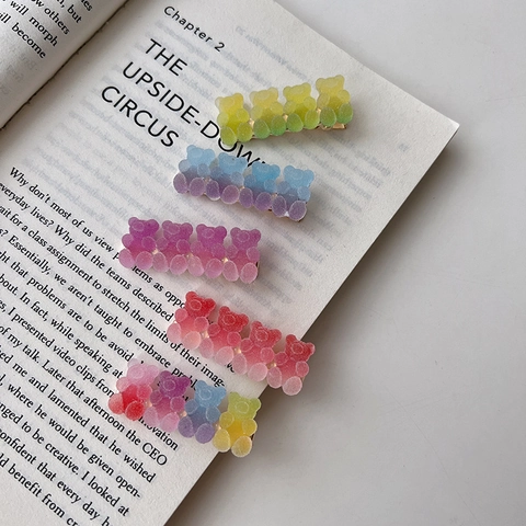 Cute Gummy Bear Hair Clip Plastic Resin Gradient Candy Color Frosted Sugar Texture Duckbill Hairpin For Girls Hair Accessories