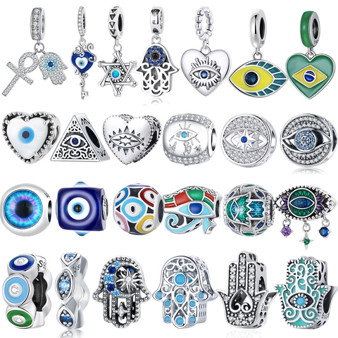 925 Sterling Silver Evil Eye Charms Pendants With Zircon Enamel For DIY Bracelets Jewelry Making Retro Mysterious Women