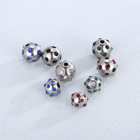 Stainless Steel Rhinestone Spacer Beads Sparkling Round Ball Charms For DIY Bracelet Necklace Jewelry Making