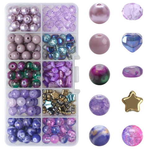 DIY Jewelry Making Beads Assortment Glass Acrylic Star Heart Round Mixed Beads For Necklace Bracelet Crafting Storage Box Included