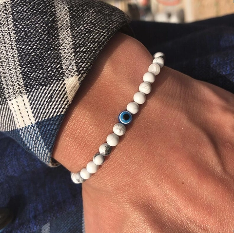 Naturstein Böser Blick Perlenarmband Für Herren Damen Obsidian Tigerauge Türkis Hämatit Schutz Elastisches Armband Ethnoschmuck