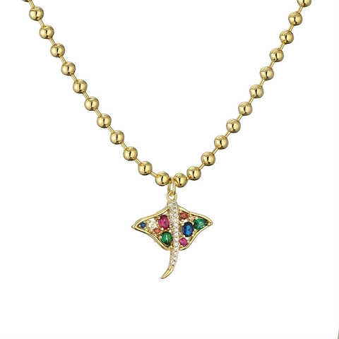 Collar Colgante Animales Cobre Chapado Oro Zircon Colorido Tortuga Caballito De Mar Raya Joyas Mujeres