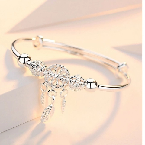 Dreamcatcher Bangle Bracelet Copper Silver Gold Plated Adjustable Feather Pendants Bohemian Jewelry For Women Girls