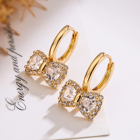 Kupfer Zirkonia Schleife Schneeflocke Geometrische Huggie Ohrringe Vergoldet Exquisiter Luxus Schmuck Für Damen