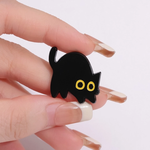 Lindo Pin de Esmalte de Gato Negro de Dibujos Animados de Aleación de Zinc Broche de Animal para Ropa Mochila Accesorios