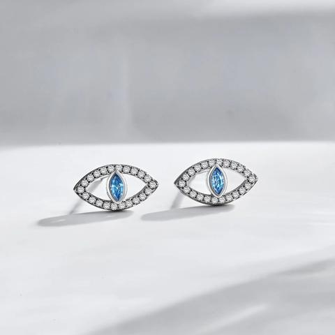 Pendientes de Botón de Plata de Ley 925 Ojo Malvado con Circonia Azul Incrustada Joyería de Nicho Minimalista de Lujo para Mujer