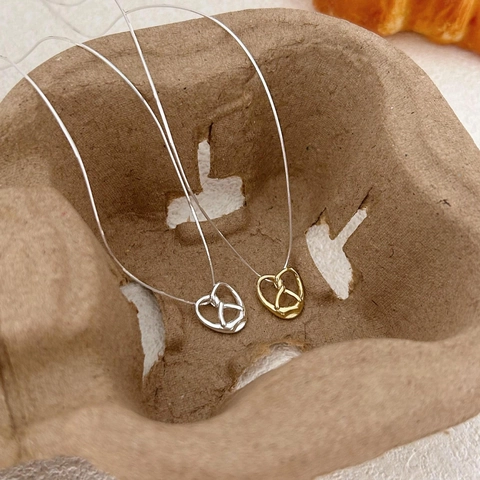 Collana Cuore In Argento Sterling 925 Nodo Intrecciato Catena A Serpente Gioielli Minimalisti Stile Coreano Per Donna