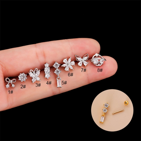 Orecchini Tragus A Farfalla Asta In Acciaio Inossidabile Rame Zirconia Cubica Gioielli Piercing Cartilagine Per Donna
