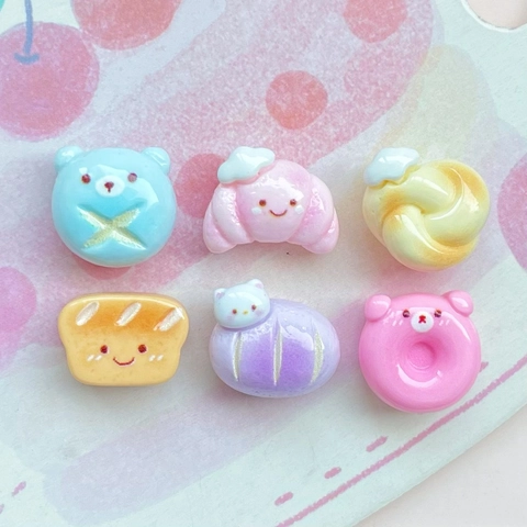 Cartoon Resin Bread Bear Donut Charms For DIY Jewelry Making And Hair Accessories Cute Food Decorative Materials