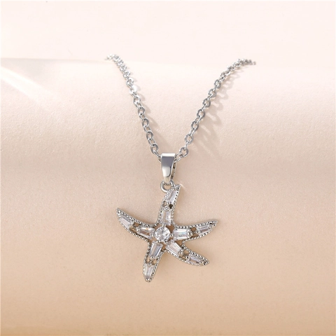 Seestern Anhänger Halskette Edelstahl O Kette Zirkon Eingelegter Kupferschmuck Geschenk Für Damen