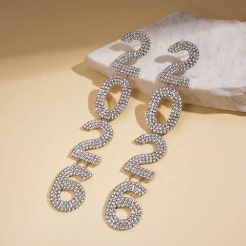 2026 Digital Nummer Lange Ohrhänger Kupfer Strass Mit 925 Sterling Silver Earring Post Damen