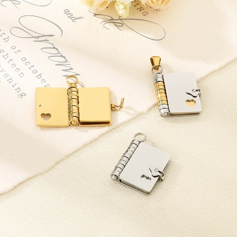 Umschlag Buch Medaillon Anhänger Edelstahl Öffnbar Magnetisch Herz Design DIY Schmuckherstellung Mode Accessoires