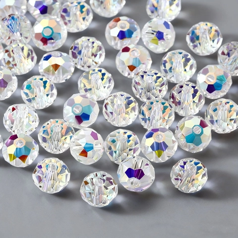 Faceted Glass Beads Crystal Aurora Borealis Polished Sparkling Loose Spacer For Jewelry Making DIY Crafts Handmade