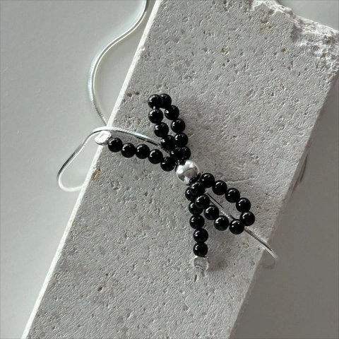 Collana Con Ciondolo A Fiocco Argento Sterling 925 Perla Coltivata Onice Nero Gioielli Eleganti Da Donna