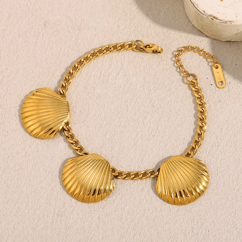 Muschel Anhänger Armband 18K Vergoldeter Edelstahl Panzerkette Sommer Strand Ozean Stil Für Damen