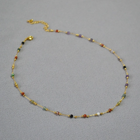 Collar De Piedra Natural Retro Cuentas Facetadas Multicolor Joyería Bohemia Minimalista Dulce Para Mujeres