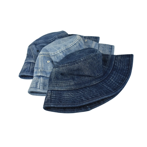 Washed Denim Bucket Hat Cotton Sun Shade Fisherman Cap Solid Color Vintage Casual Outdoor For Women Men
