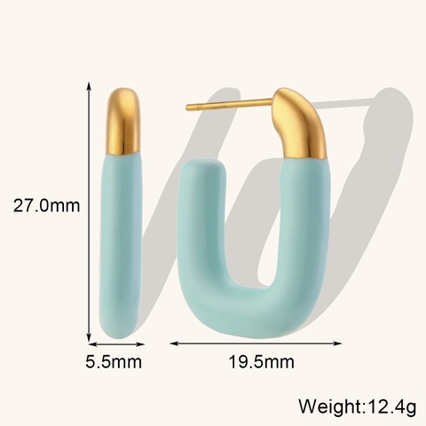 Orecchini A Lobo Geometrici A Forma Di U Acciaio Inossidabile Placcato Oro 18K Smalto Macaron Gioielli Di Moda Per Donne
