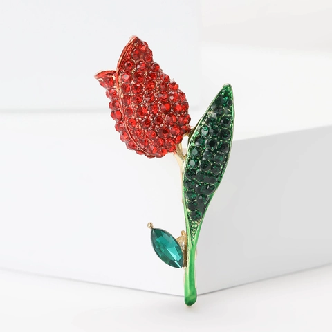 Spilla Tulipano Lega Strass Smalto Fiore Corsage Pin Donne Elegante Moda Abito Formale Completo Accessorio